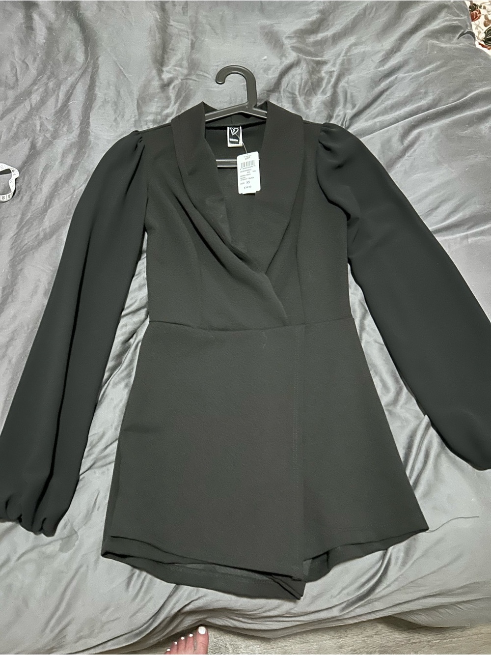 Windsor Black Long-Sleeve V-Neck Romper Dress